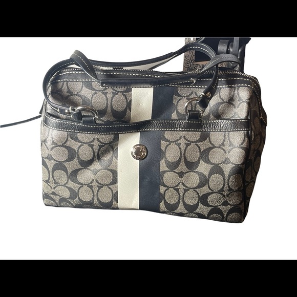 F14478 Large Heritage Stripe Signature Black Pvc & Leather Purse shoulder bag - Picture 5 of 10